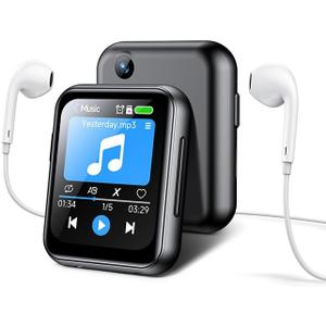 MP3 Player with 128GB TF Card, Bluetooth 5.4 Lossless Sound Audio Player, 2" Touch Screen Portable Music Player with Speaker, Voice Recorder (with Camera, Black, 2")
