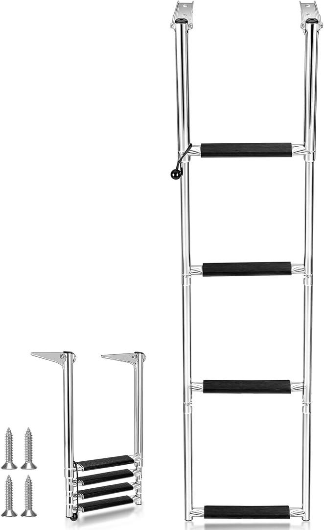 Frienda Boat Ladder 304 Stainless Steel Telescoping Step Ladder Heavy Duty Folding Pontoon Boat Stepladder Portable Dock Swim Stepladder for Marine Yacht 12.99"W x 2.95"H