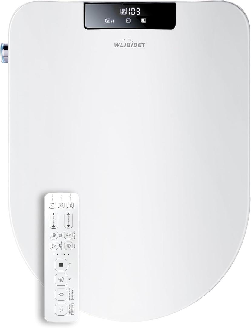 Toilet Bidet Seat with Wireless Remote Control, Electric Bidet with Oscillating Cleaning, Heated Toilet Seat, Adjustable Temperature and Pressure, Slow Closed Lid, Oval