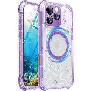 for iPhone 16 Pro Max Case Waterproof with Magsafe, Built in Camera Control [Screen Protector] [Lanyard], IP68 Military Full Body Shockproof, for Water Sports Outdoor Work, 6.9" Frosted Purple