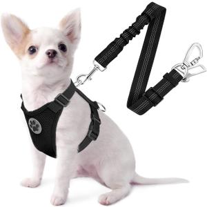 SlowTon Dog Seat Belt Harness for Car, Dog Car Harness Adjustable Mesh Breathable & Dog Seatbelt Safety Tether with Elastic Bungee for Small Medium Large Pets(Black, Double Clip, XXS)