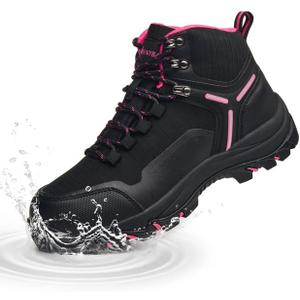 Waterproof Women's Hiking Boots with Wide Toe Box Lightweight Non-Slip Grip Ankle Support, Durable Comfort for Trekking, Trail Running, and Outdoor Adventures (Red, 38.5)