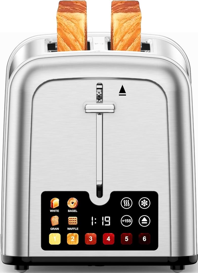 Touch Screen Toaster 2 Slice Retro Stainless Steel,Best Prime 2 Slice Toaster Wide Solt with 6 Shade Settings, Perfect for Waffles, Bagels and More 238TCB(Two slice)