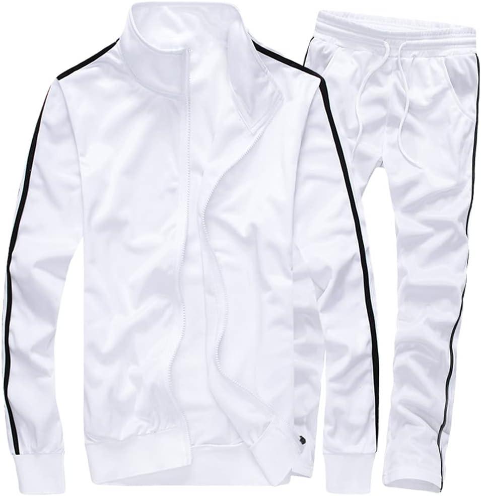 MACHLAB Men's Activewear Full Zip Warm Tracksuit Sports Set Casual Sweat Suit (White, M)