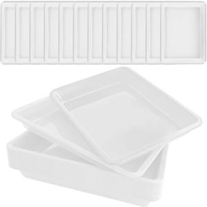 12 Pack Plastic Art Trays,Activity Crafts Tray,Stackable Serving Tray for Kids DIY Projects,Painting,School,Home,Beads(White)
