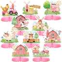 10 Pcs Pink Farm Animals birthday Party Supplies Girl Pink Barnyard Decorations Farm Animal Honeycomb Centerpiece for Table Baby Shower Party Decorations