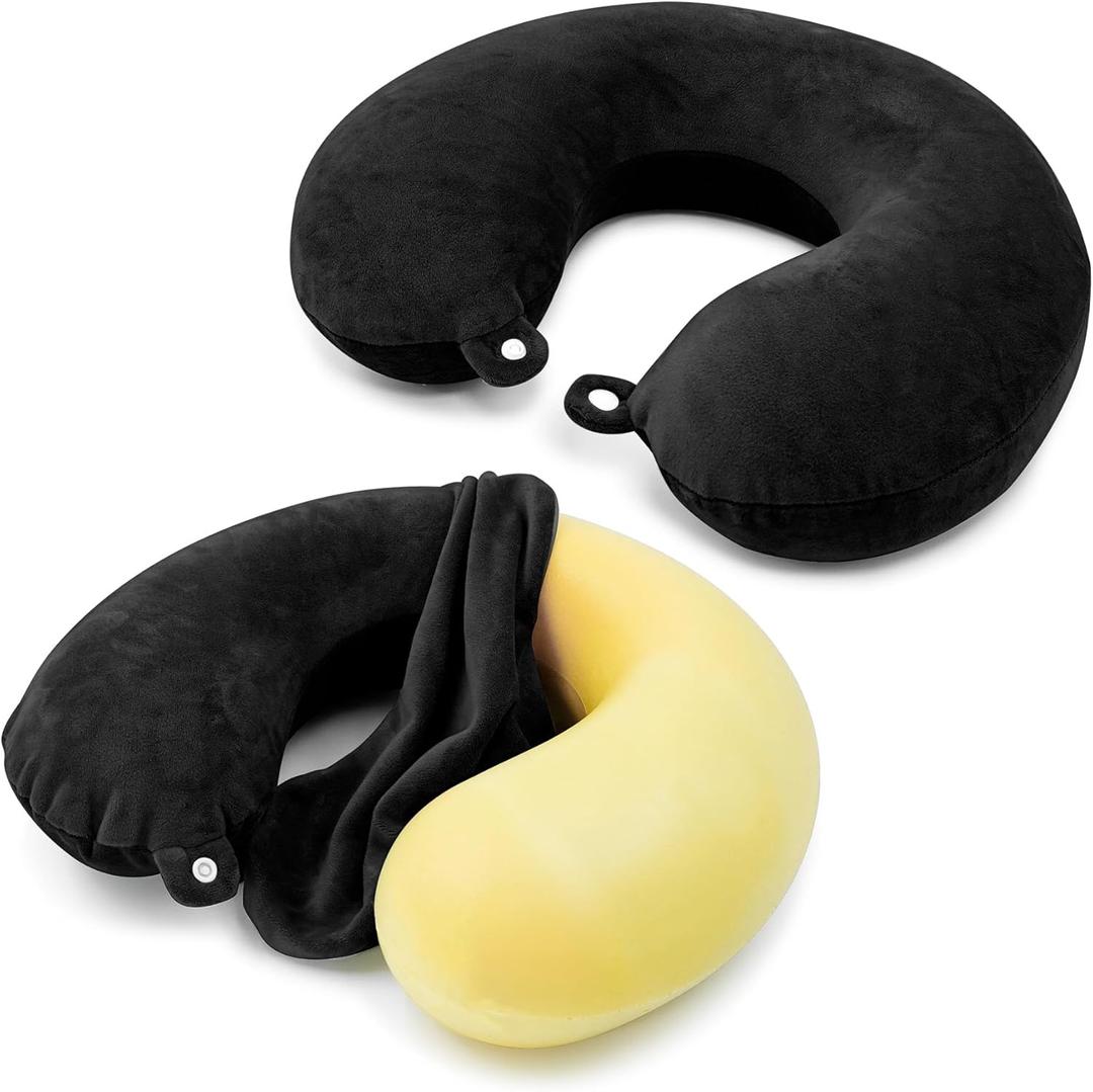 2 Packs Travel Neck Pillow Cover, Reusable U Shaped Washable Cover (Black)