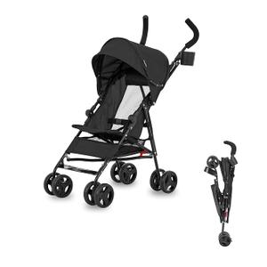 Dream On Me Rover Convenience Baby Stroller – Lightweight & Compact Travel Umbrella Stroller, Quick One-Hand Fold, Lockable Rear Wheels, Adjustable Canopy, 3-Point Safety Harness & Cup Holder - Black