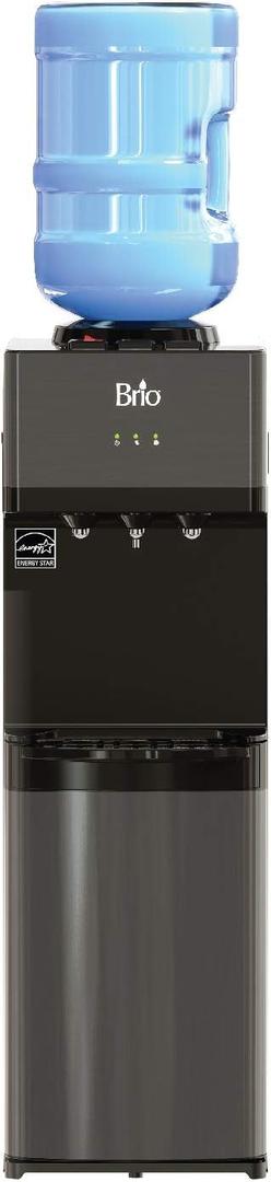 Brio Limited Edition Top Loading Water Cooler Dispenser - Black Stainless Steel - Hot & Cold Water, Child Safety Lock, Holds 3 or 5 Gallon Bottles - UL/Energy Star Approved