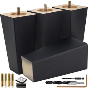 Premium Black Square Furniture Legs (Full Install Kit) - Pick Your Size and Color (6 Inches)