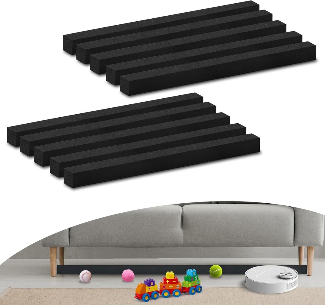 10 Pcs Under Couch Blocker, Under Bed Blocker for Pets Toys Barrier, Sponge Under Furniture Blocker with Strong Tapefor, Stopping Small Items from Getting Under Couch,Easy to Install, 17" L x 1.2" H
