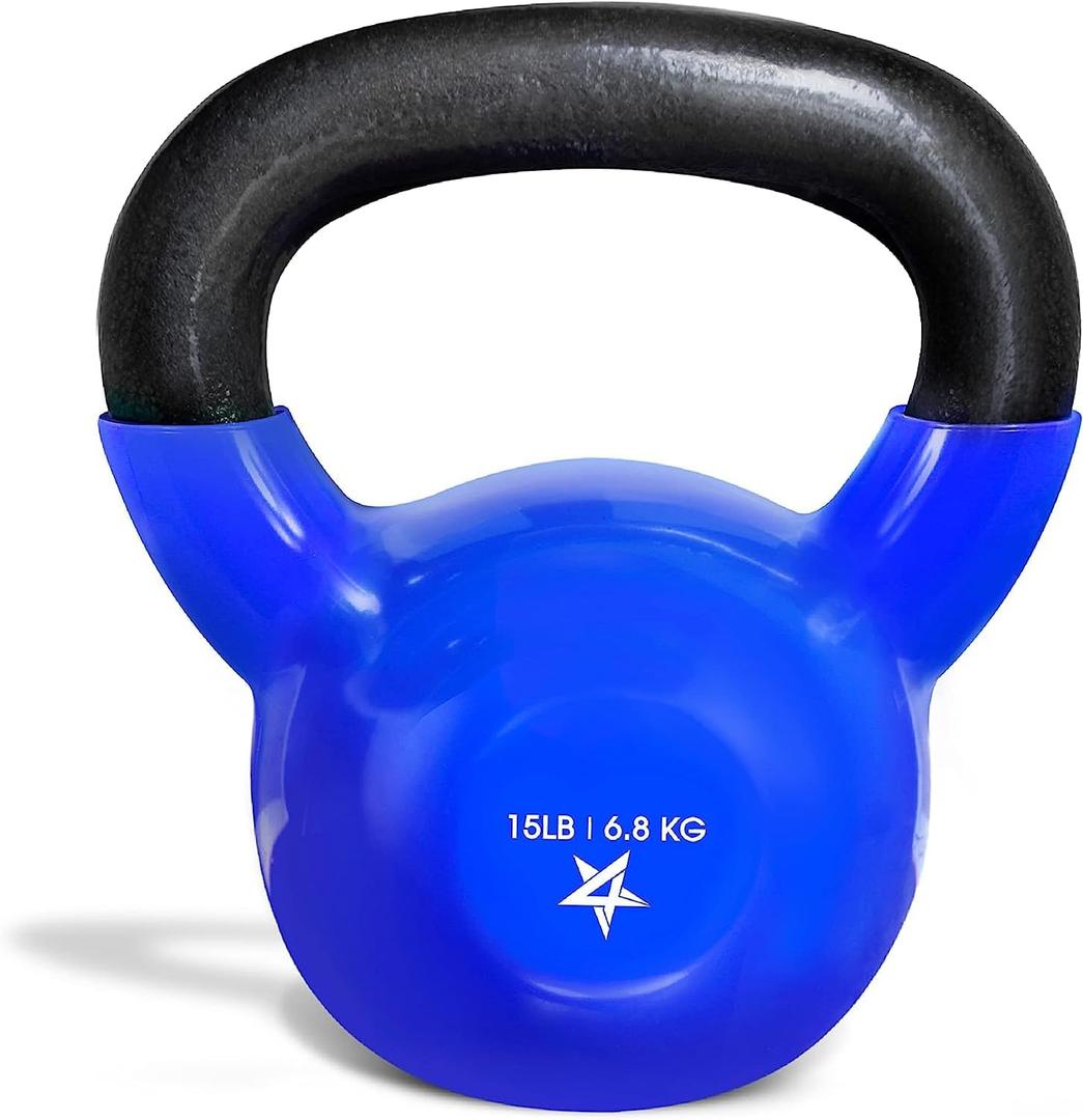 Yes4All Kettlebell, 15 LB Vinyl Coated Cast Iron Strength Training Kettlebells for Home Gym Exercises, Fitness, Full Body Workout Equipment, Push Ups, and Grip Strength