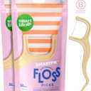 SmartLifeco Eco-Friendly Dental Floss Picks (100ct) - Flossers Made With Straw Wheat Blend, Strong Anti-Shred Thread For Tight Gaps, Tooth Pick Stick For Adults, Soft on Gum & Teeth, Vegan, Unflavored