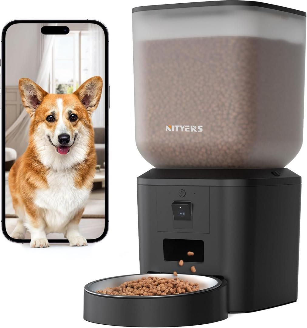 Automatic Dog & Cat Feeder with Camera & WiFi 8L/34 Cups, 1080P Night Vision, 2.4 & 5G WiFi, 2-Way Talk, 10s Voice Recording, Timed Food Dispenser, Up to 99 Portions, 15 Meals Per Day, Matte Black 
