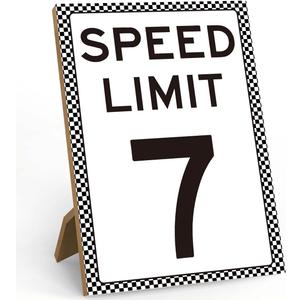 Speed Limit 7 Sign, Race Car Birthday Decor, Race Car Birthday Party Decorations for Boy Race Fans Decor Gifts, Wooden Sign with Stand 8 x 11 Inch