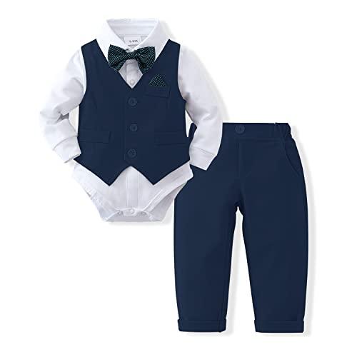 DISAUR Baby Boy Formal Outfits Long Sleeve Infant White Shirt Dark Blue PlaidVest Pants Bow Tie Baby First Halloween Outfit Boy Months 2t, Size 12-18M DISAUR Baby Boy Formal Outfits Long Sleeve Infant White Shirt Dark Blue PlaidVest Pants Bow Tie Baby First Halloween Outfit Boy Months 2t, Size 12-18M