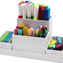 Desk Organizer,Office Desk Accessories,Paperboard Desktop Organizer with Pen Pencil Holder and Sticky Note Tray,Paperclip Storage, White (4)