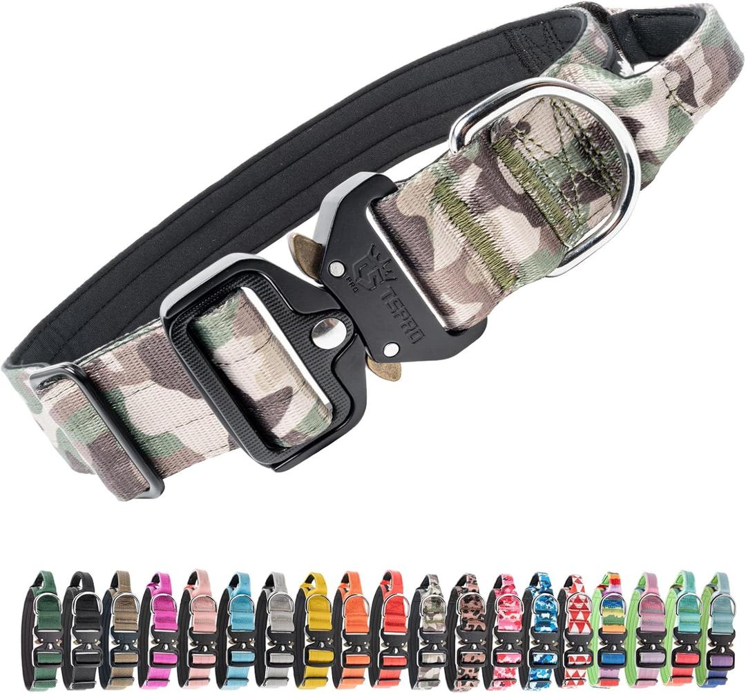 TSPRO Premium Dog Collars Tactical Dog Collar with Handle and Heavy Duty Quick-Release Metal Buckle Durable Thick and Adjustable for Medium to Large Dogs (Military Green L) (Handle-Equipped L (17.5"-24.5" Adjustable))