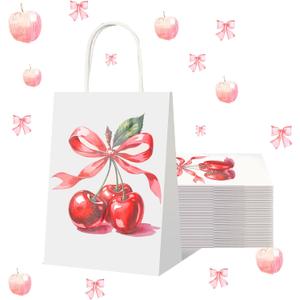 24 Pcs Coquette Pink Bow Paper Gift Bags Cherry Bow Birthday Party Favor Goodie Candy Bags with Handles for Bridal Engagement Party Supplies 8.3 x 5.9 x 3.1 in