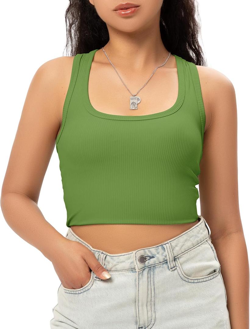 Sports Crop Tank Tops for Women Cropped Workout Tops Racerback Running Yoga Tanks Cotton Sleeveless Gym Shirts (X-Small, Xgreen)