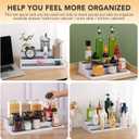 CiWiVOKi 3 Tier Expandable Spice Rack Organizer, Plastic Spice Rack, Adjustable Length 14.6In-25.8In, Non-Skid Tiered Spice Shelf Organizer for Kitchen Cabinet, Cupboard, Pantry, White/Grey