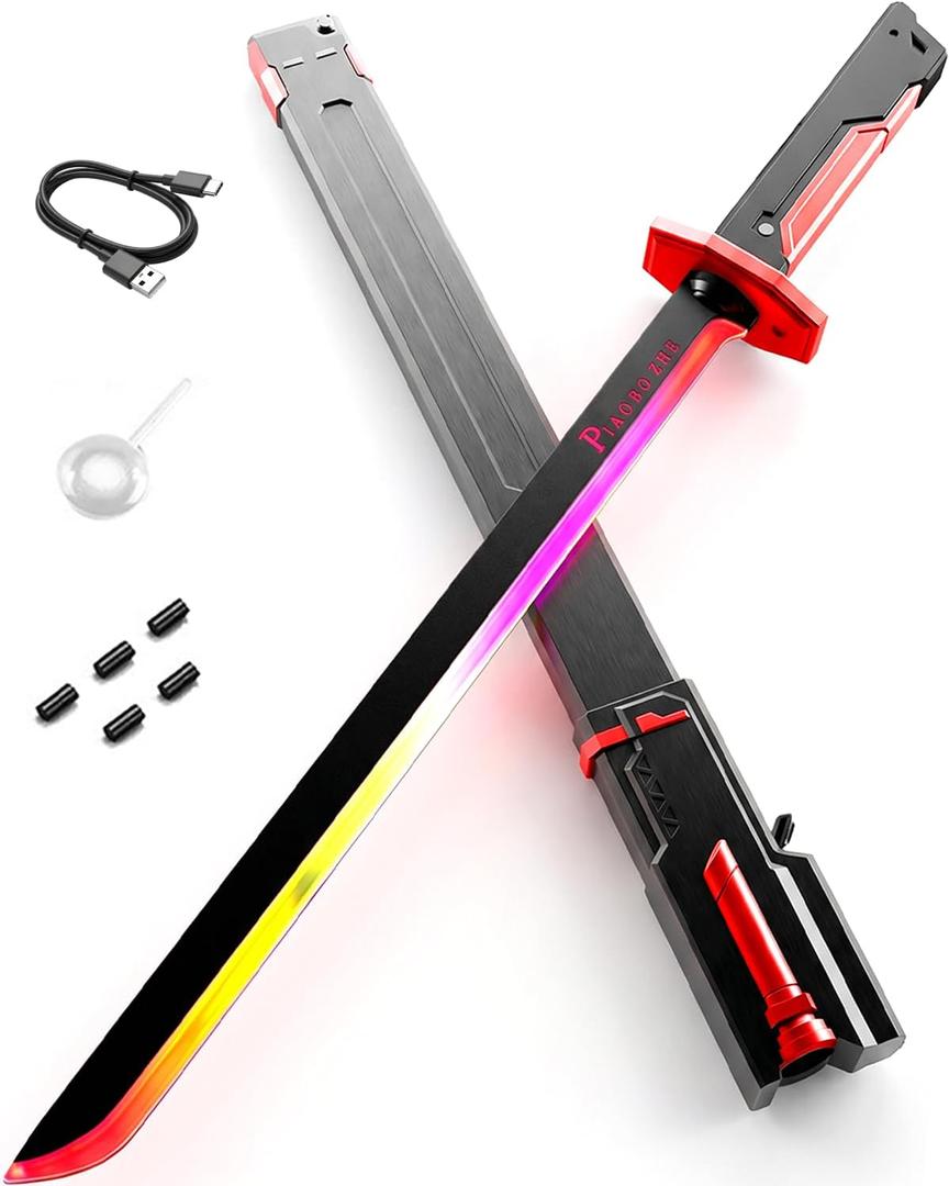 Spark Sword Light Up Sword, 31.5" Cyberpunk Katana with USB-C Rechargeable, Safe LED Glow Sword for Kids Cosplay, Realistic Sasuke Style Toy for Halloween, LARP, Anime Battle & Gift (Red)