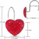 2 x Red Heart Valentines Day Shower Curtain Hooks - Luxury Sparkly Crystal Rhinestone Decorative Stainless Steel Shower Rings Hangers for Holiday Women Girls Bathroom Accessories