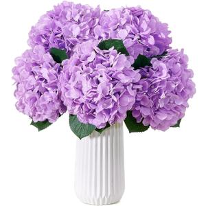 8pcs Lavender Fake Flowers Silk Hydrangea Artificial Flowers Bouquets Faux Hydrangea Stems for Home Table Centerpieces Wedding Party Decoration