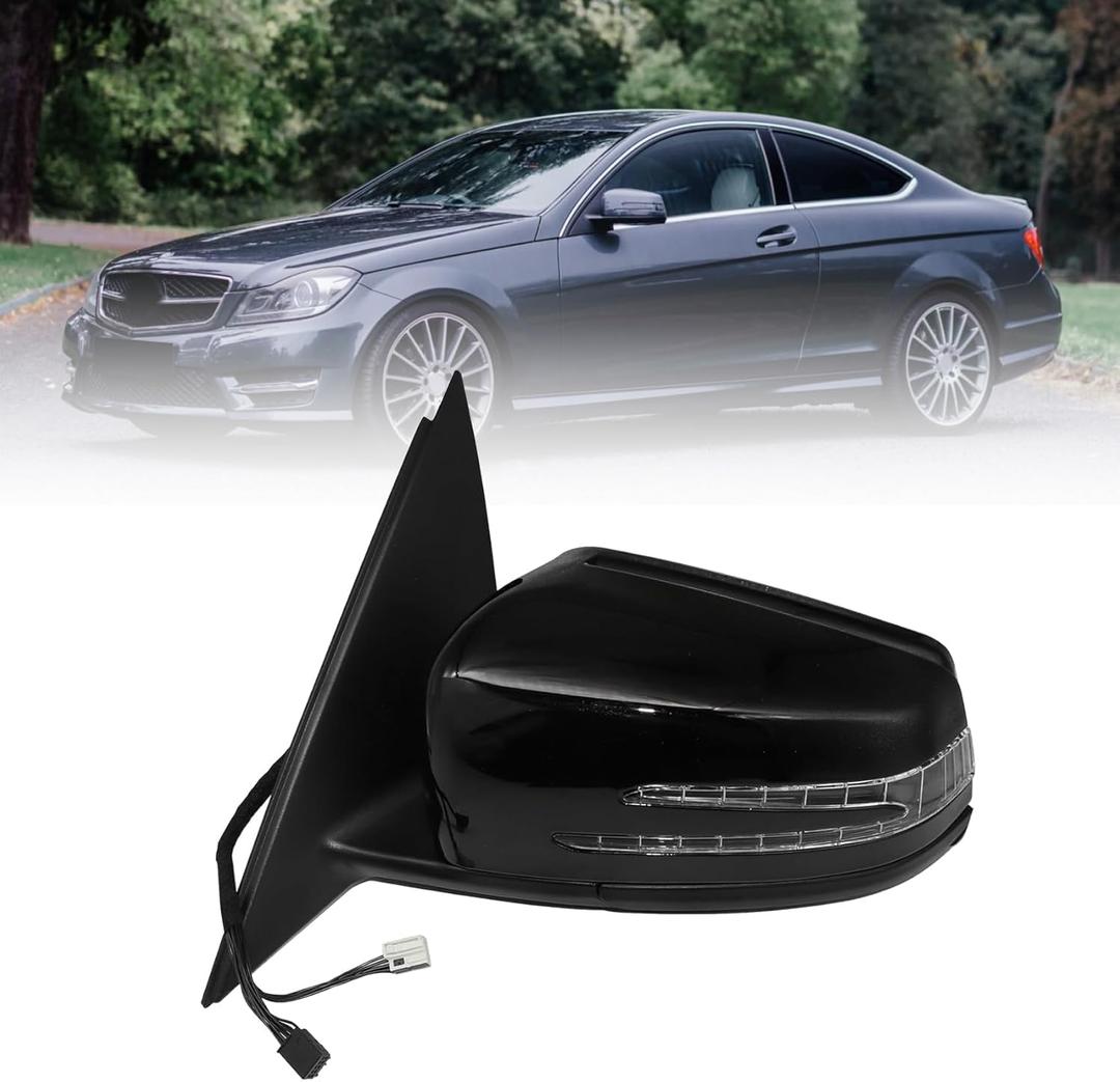 Priprilod Exterior Mirror Black Driver Left Side Fit For Mercedes-Benz C63 AMG C250 C300 C350 2010-2014 Automatic Dimming, Heated, Side View, In-housing Signal Light, With Puddle Light #2048103176