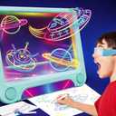 Magic LED Drawing Board for Kids, Light-Up Tracing Pad with 3 Double-Sided Cards & 4 Washable Markers, Glow Doodle Arts & Crafts Toy for Ages 3+