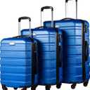 Coolife 3-Piece Lightweight Hardside Spinner Luggage Set with TSA Lock (20in/24in/28in, Blue)