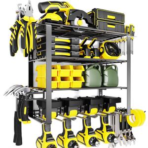 4 Layers Power Tool Organizer Wall Mount for Fathers Dad, 4 Cordless Drill Holder Garage Organization Heavy Duty Metal Loads 200LBS, Garage Shelving for Tool Storage, Tool rack for Men