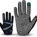 WESTWOOD FOX Full Finger Cycling Gloves, Padded, Anti-Slip Touchscreen, Shock Absorbing Mountain Bike Gloves for Road Bicycle, MTB, Road Racing, Biking and Sports Gloves for Men Women (Small, BLUE)