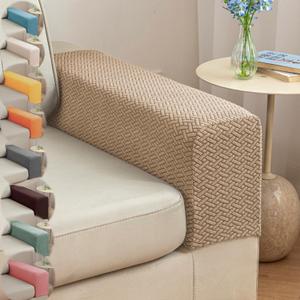 Couch Arm Covers & Arm Chair Covers Set of 2 - Stretch Sofa Armrest Protectors with Non-Slip Grip, Machine Washable Polyester Fabric (Coffee, Large-Set of 2)