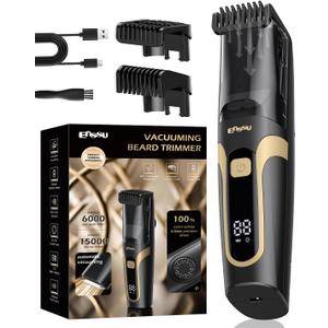 ENSSU Beard Trimmer for Men Vaccum, Rechargeable Electric Men Beard Trimmers with 2 Combs, 1-20mm Adjustable Length Dial, Waterproof Cordless Mustache Trimmer for Face, Stubble