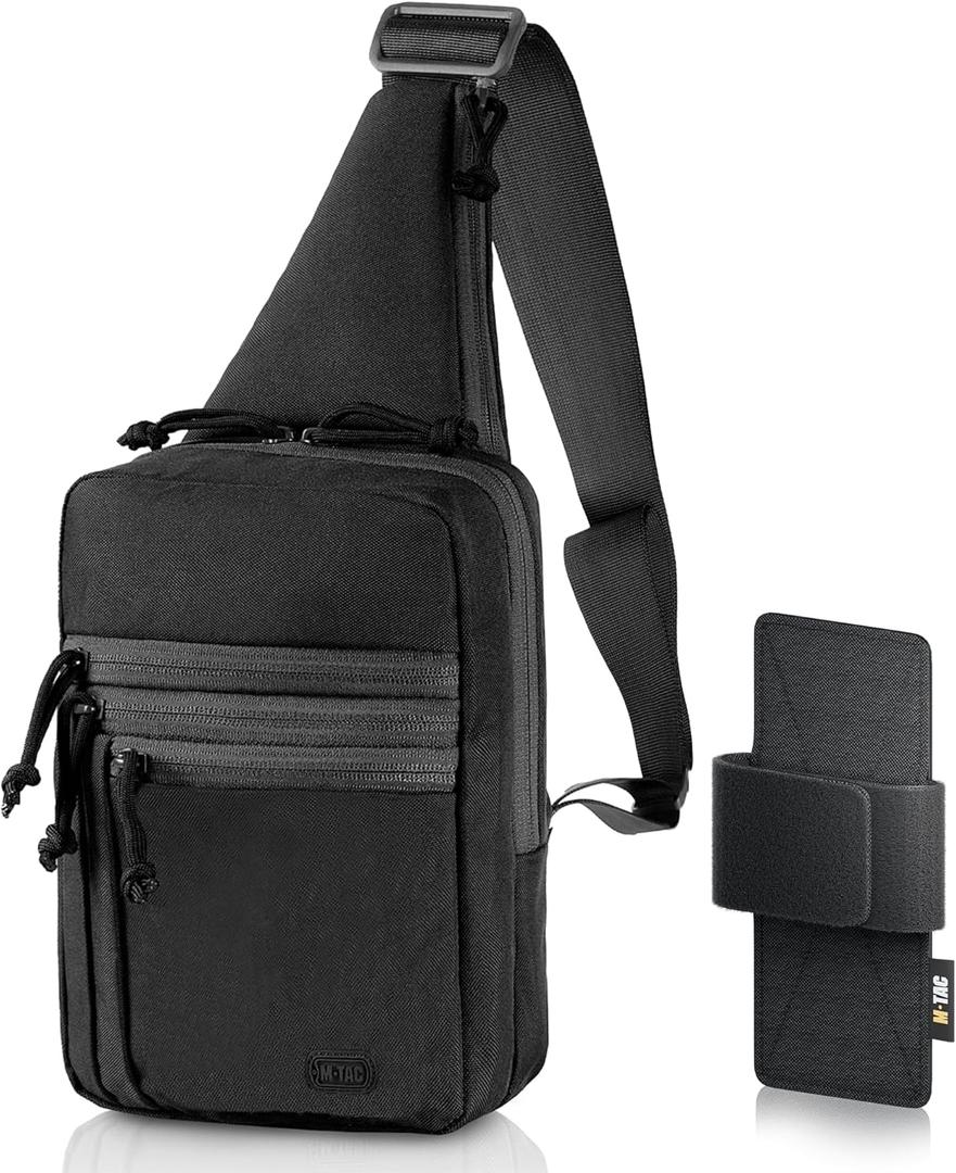 M-Tac CCW Sling Bag for Men & Women - EDC Shoulder Bag Tactical - Crossbody Concealed Carry Bag - Men's Chest Pack (Black Regular)