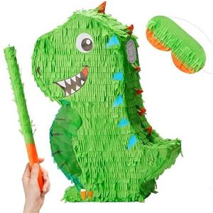 Dinosaur Pinata with Plastic Bat and Paper Blindfold（15.5H X 10.5W X 3D), Cinco De Mayo Party, Dinosaur Animal Theme Parties Decorations, Indoor or Outdoor fiesta