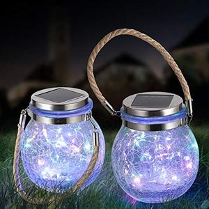 Solar Hanging Lanterns Outdoor Waterproof, Table Lamps Decorative Cracked Glass Jar 30 LED Lights for Garden Tree Court Yard Patio Pathway Christmas Day Holiday Party Decoration (3, Colors)