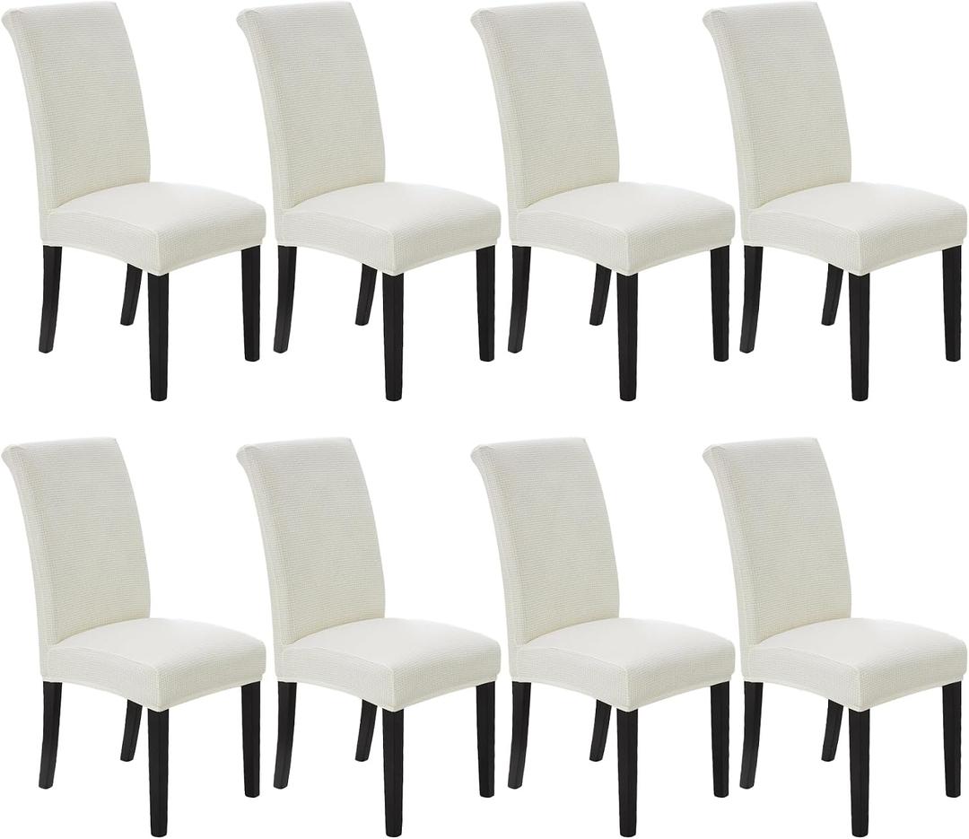 Stretch Chair Covers for Dining Room Set of 8, Removable Washable Dining Room Chair Covers, Dining Chair Slipcovers Seat Protectors, Great Decor for Home and Banquet (Ivory, 8 Pack)