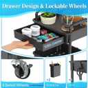 SUNALLY 4 Tier Rolling Utility Cart with Drawer, Storage Organizer Cart with 2 Lockable Wheels, Multifunctional Rolling Storage Cart for Bathroom, Kitchen, Craft, Makeup, Baby Essentials, Black