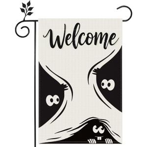 2 x Halloween Peeking Monster Garden Flag, Welcome Garden Flag Halloween Yard Double Sided Burlap Holiday Farmhouse Home Outdoor Yard Decor 12 x 18 In