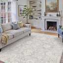 8x10 Blue Cream Washable Area Rug for Living Room Bedroom Neutral Floral Soft Non Slip Rug Low Pile Distressed Carpet for Dining Room Nursery Office Indoor