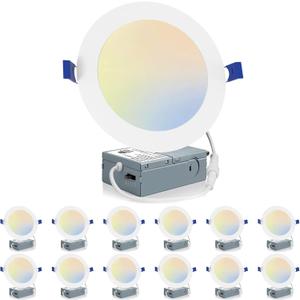 Meconard 12 Pack 6 Inch LED Recessed Ceiling Light, 2700K/3000K/3500K/4000K/5000K Selectable, Dimmable 12W=110W, 1050LM, IC Rated Can-Killer Downlights with Junction Box, ETL and Energy Star Listed