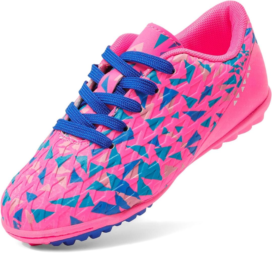 DREAM PAIRS Boys Girls Turf Indoor Soccer Shoes Lace Up Cleats for Little/Big Kid (Pink), Size 10