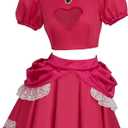 Willyacos Womens Super Brothers Princess Peach Costume Halloween Party Dress Sexy Pink Princess Dress Cosplay for Adult (Large)