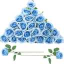 24 Pcs Sky Blue Rose Artificial Flowers with Long Stem Real Touch Silk Roses Bulk for Wedding, Party, Table Centerpieces Bouquet, Bridal, Home Decor