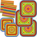 CC HOME 88PCS Mexican Fiesta Birthday Paper Plates Napkins Mexico Cactus Colorful Disposable Tableware Set Party Supplies Cinco De Mayo Theme Dinnerware Sets Serves 24 Guests