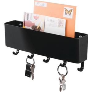 mDesign Mail, Letter Holder, Key Rack Organizer for Entryway, Kitchen - Wall Mount, Black