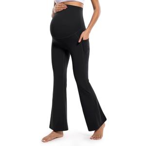 POSHDIVAH Women's Maternity Flare Leggings Over The Belly Pregnancy Workout Active Yoga Lounge Bootcut Pants with Pockets (Medium, Black)