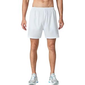 EZRUN Men's 5 Inches Running Workout Shorts Quick Dry Lightweight Athletic Shorts with Liner Zipper Pockets (Large, White)